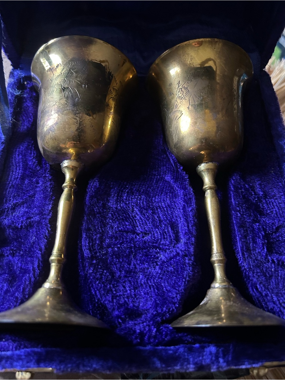 Brass Goblet Set - Antique-Style Gold Finish (Pair)
